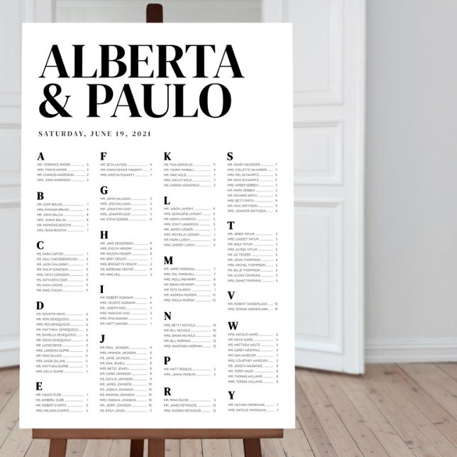 Minimalist Alphabetical Seating Chart Personalised (Creator Uploaded)