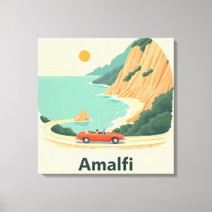 Minimalist Amalfi Coast Beach Retro Travel Canvas Print