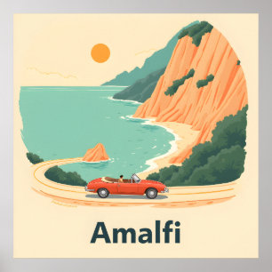 Minimalist Amalfi Coast Beach Retro Travel Poster