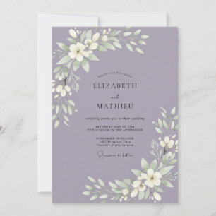 Minimalist Amethyst Leafy Wedding Invitation