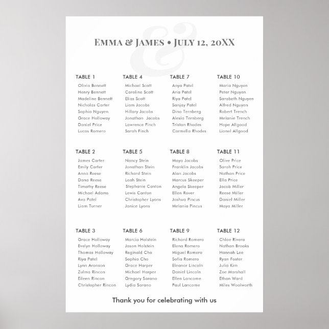 Minimalist Ampersand Wedding | 12 Seating Chart (Front)