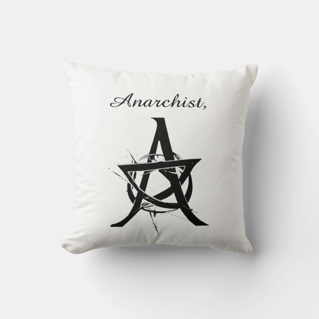 Minimalist Anarchy Symbol – Black & White Logo Cushion (Front)
