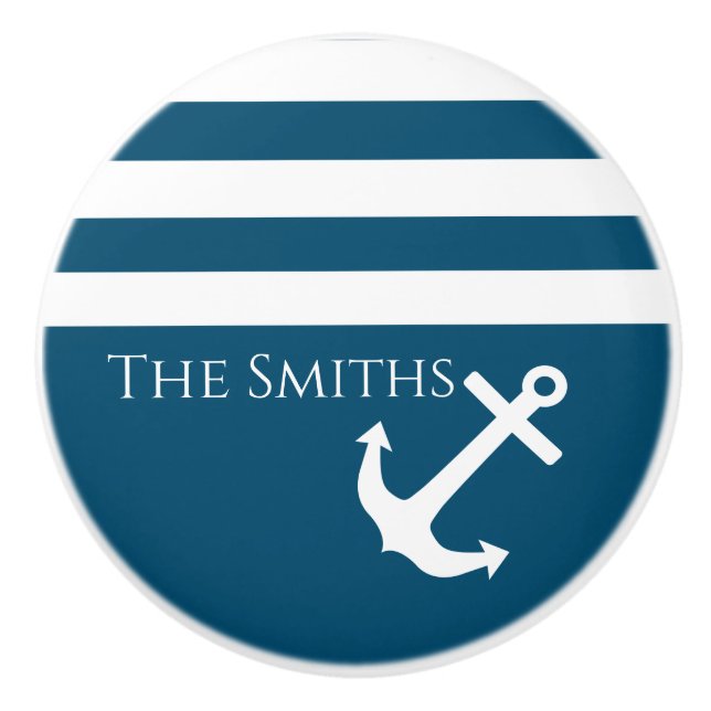 Minimalist Anchor & Stripes Nautical Ceramic Knob (Front)
