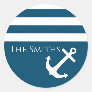 Minimalist Anchor & Stripes Nautical Classic Round Sticker