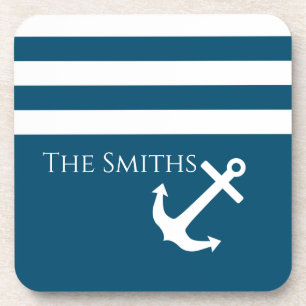 Minimalist Anchor & Stripes Nautical Coaster