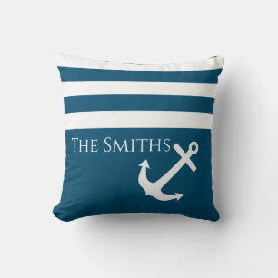 Minimalist Anchor & Stripes Nautical Cushion