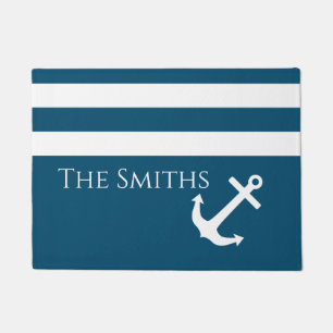 Minimalist Anchor & Stripes Nautical Doormat