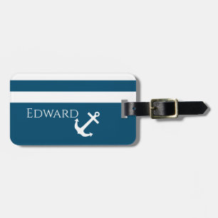 Minimalist Anchor & Stripes Nautical Luggage Tag
