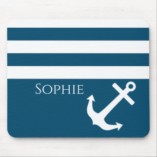 Minimalist Anchor & Stripes Nautical Mouse Mat