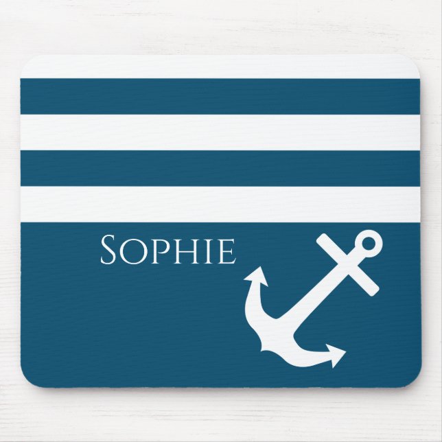 Minimalist Anchor & Stripes Nautical Mouse Mat (Front)