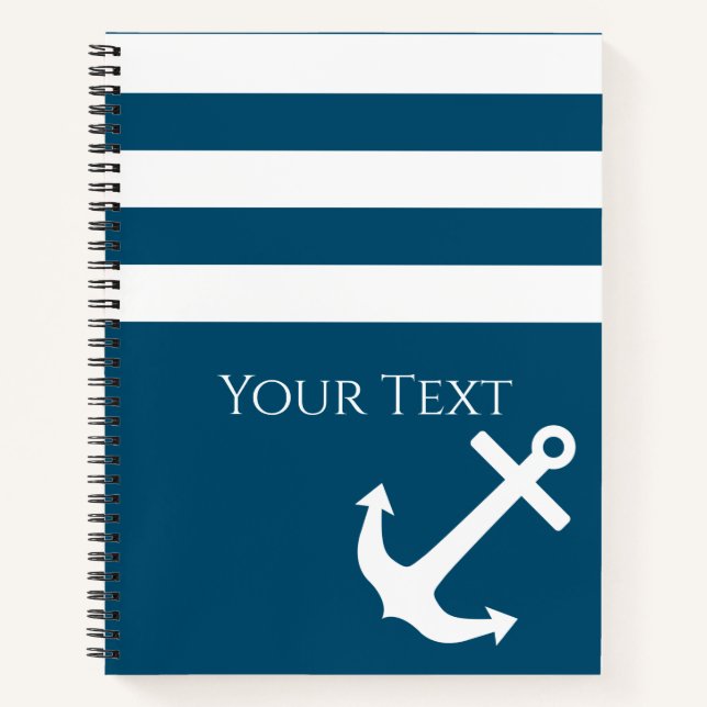 Minimalist Anchor & Stripes Nautical Notebook (Front)