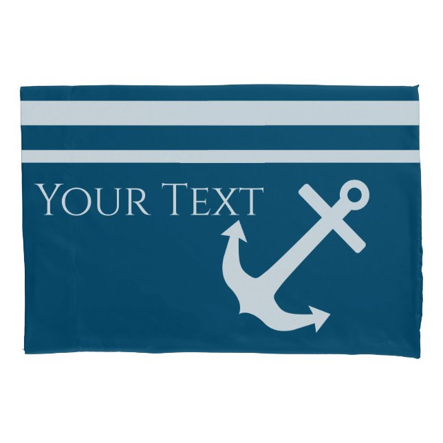 Minimalist Anchor & Stripes Nautical Pillowcase (Front)