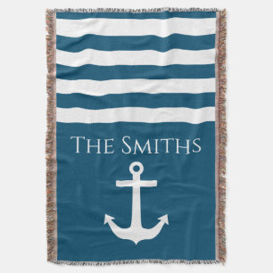 Minimalist Anchor & Stripes Nautical Throw Blanket