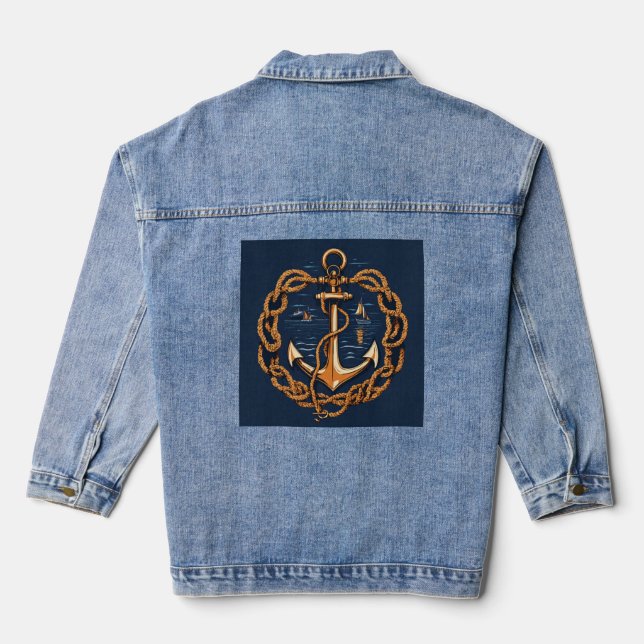 Minimalist Anchor with Coiled Rope – Strength & St Denim Jacket (Back)