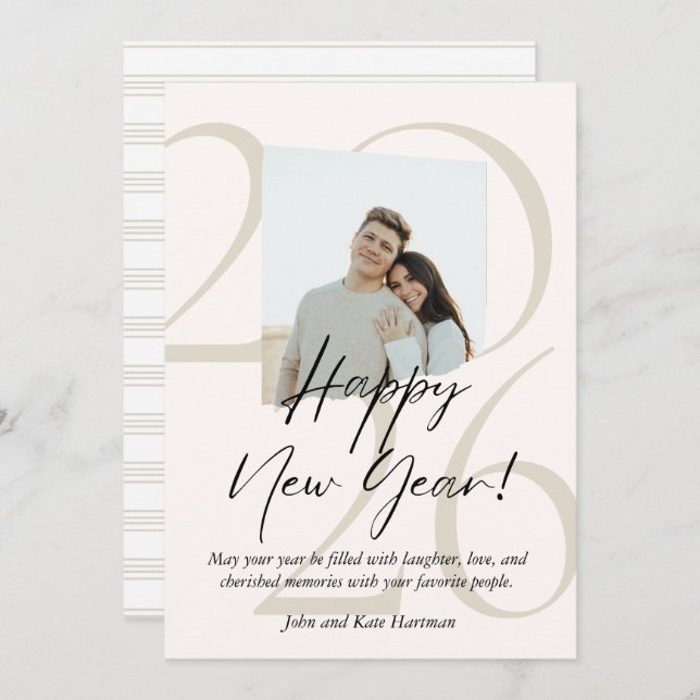 Minimalist and Aesthetic Happy New Year Photo  (Front/Back)