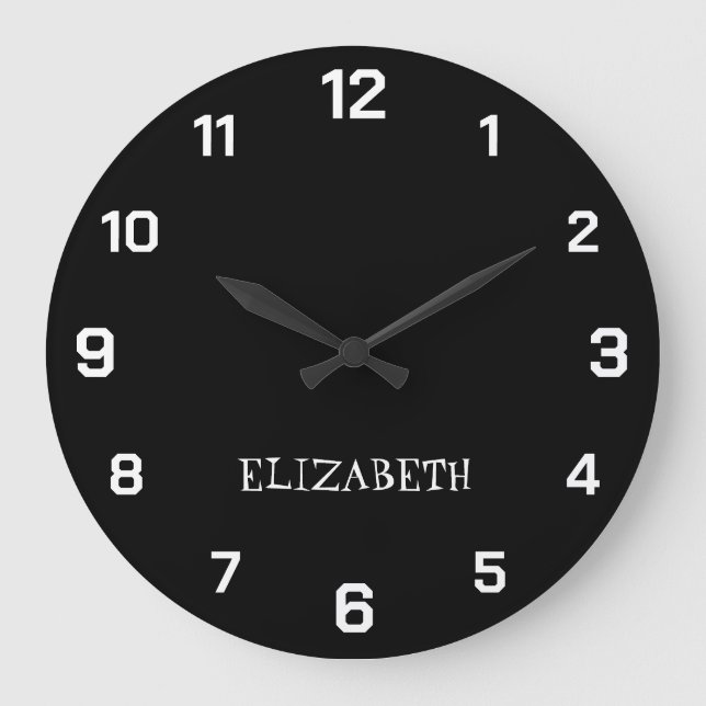 Minimalist and Elegant Black and White Name  Large Clock (Front)