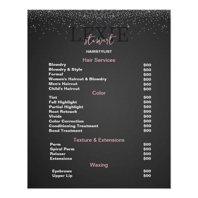 Minimalist and Elegant Hair Stylist Price List  Poster (Front)