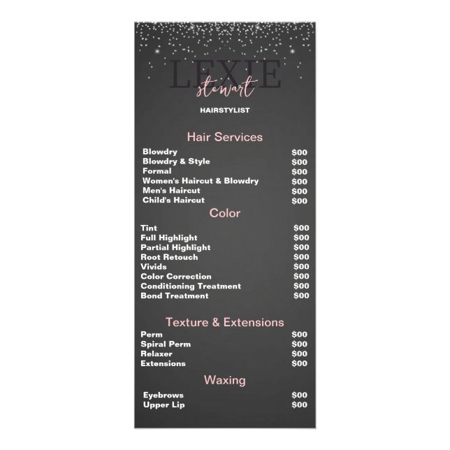 Minimalist and Elegant Hair Stylist Price List Rack Card (Front)