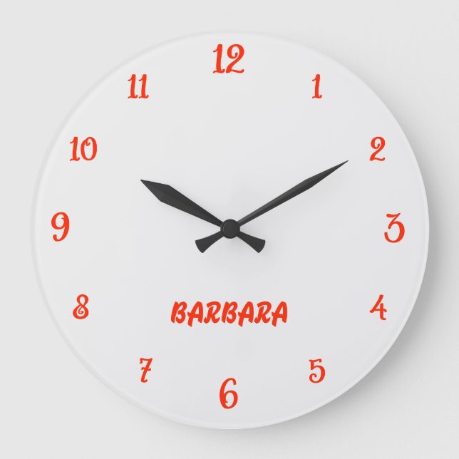 Minimalist and Elegant White and Scarlet Name  Large Clock (Front)