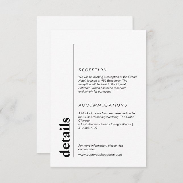 Minimalist and modern bold wedding information  enclosure card (Front/Back)