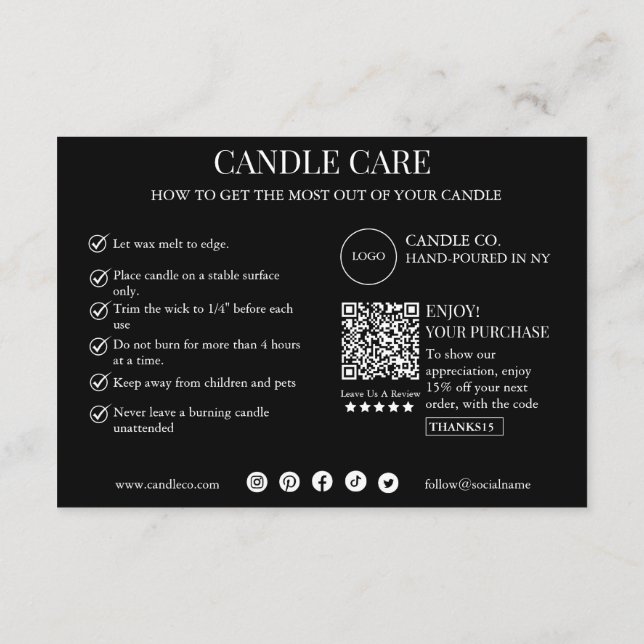 Minimalist and Modern Candle Care Card Template (Back)