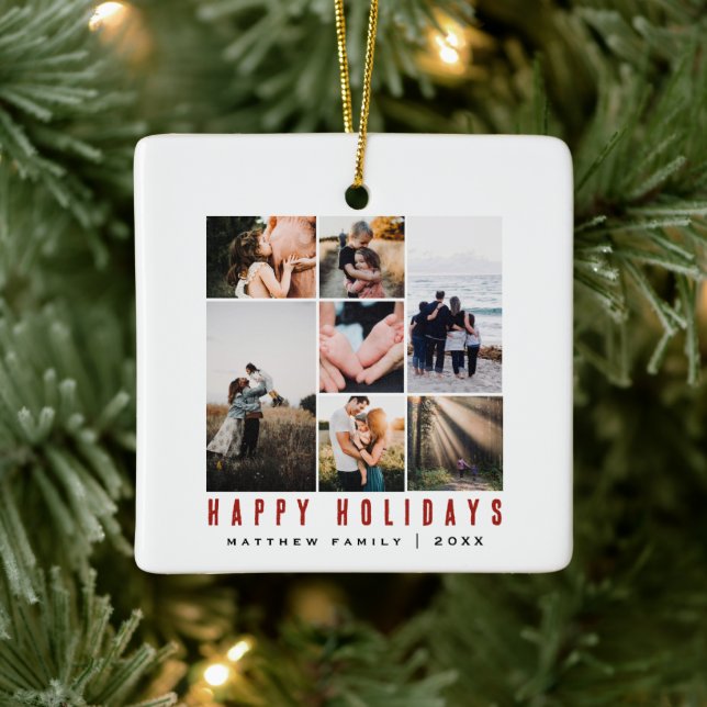Minimalist and Modern Family Photo Collage Ceramic Ornament (Tree)