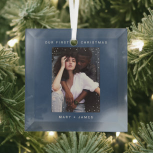 Minimalist and Modern   Merry and Married Photo Glass Tree Decoration