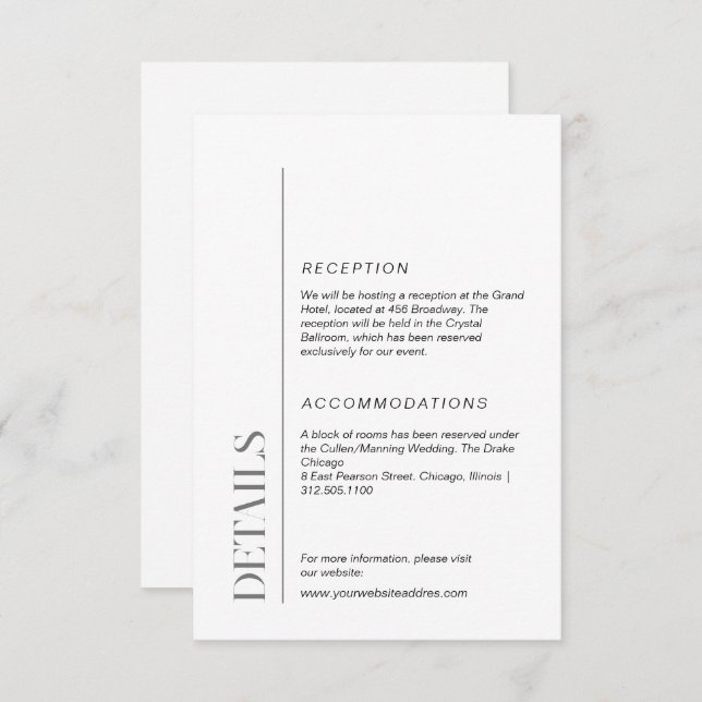 Minimalist and modern wedding information  enclosure card (Front/Back)