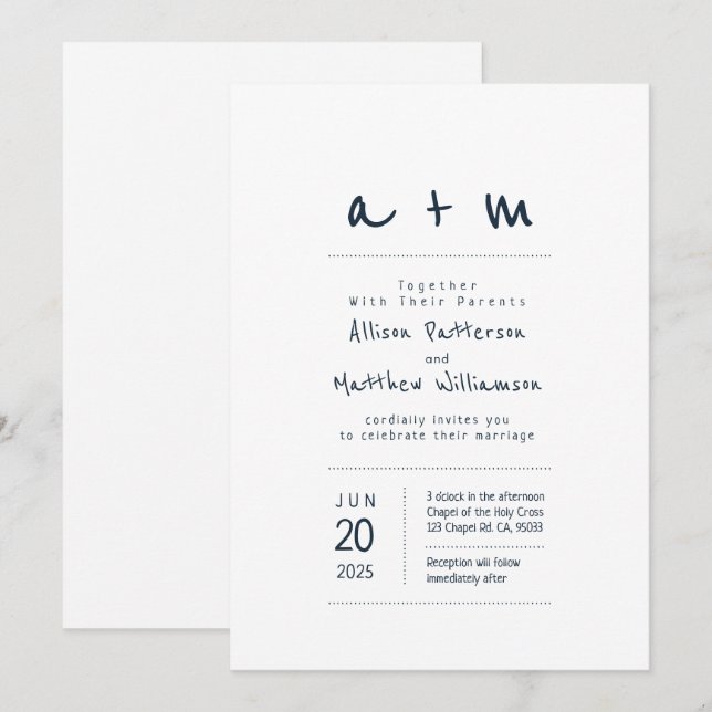 Minimalist and Modern Wedding Invitation (Front/Back)
