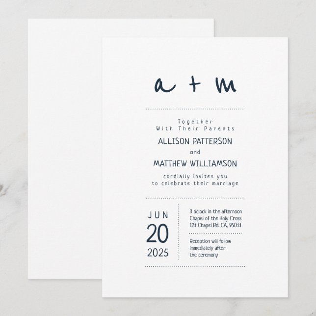 Minimalist and Modern Wedding Invitation (Front/Back)