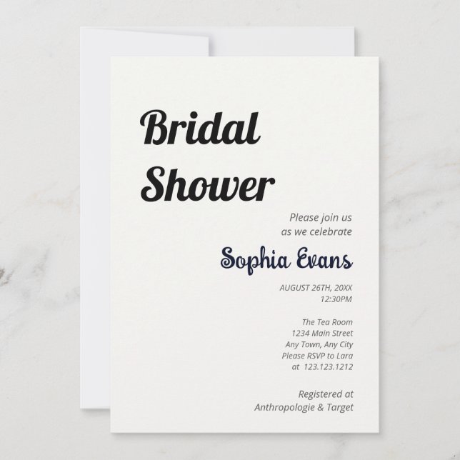 Minimalist and Simple Off White Bridal Shower Invitation (Front)