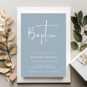 Minimalist and simple photo blue baptism invitation