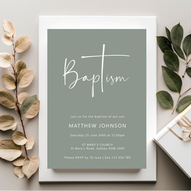 Minimalist and simple photo sage baptism invitation (Creator Uploaded)
