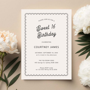 Minimalist and simple scalloped 16T birthday party Invitation