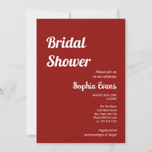 Minimalist and Simple Scarlet Red Bridal Shower Invitation
