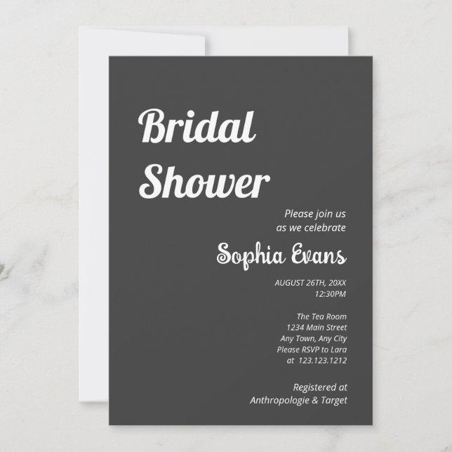 Minimalist and Simple Shadow Grey Bridal Shower Invitation (Front)