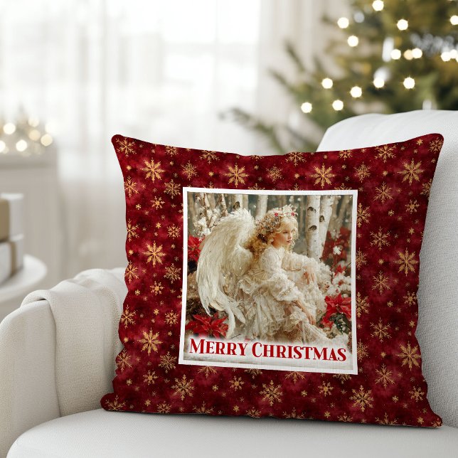 Minimalist Angel Red Gold Personalized Best Xmas Cushion (Minimalist Angel Red Gold Personalized Best Christmas Pillow

)