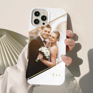 Minimalist Angle Monogrammed Custom Photo iPhone 15 Case