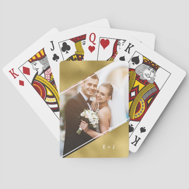 Minimalist Angle Monogrammed Custom Photo Playing  Playing Cards (Back)