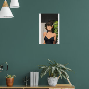 Minimalist Anime Girl Relaxing with Headphones Poster