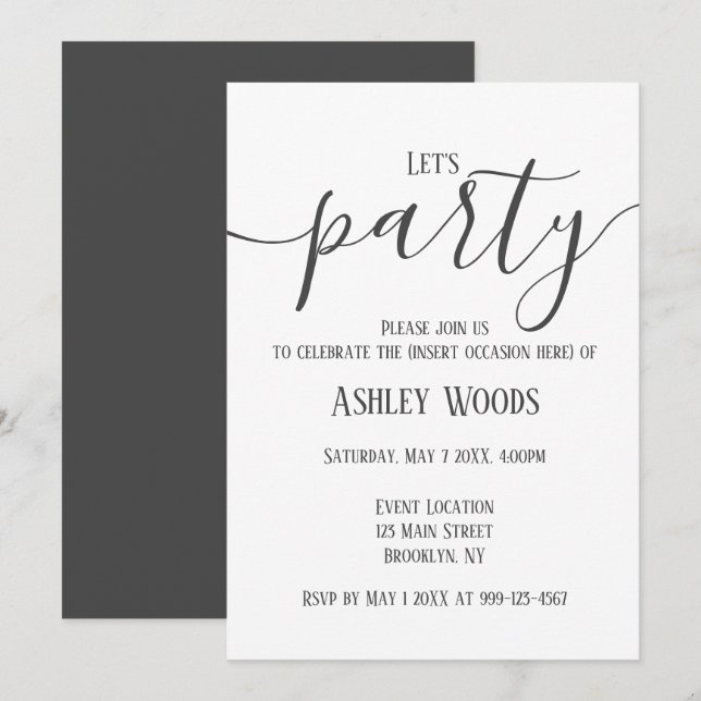Minimalist Any Occasion Party Celebration Invitation (Front/Back)