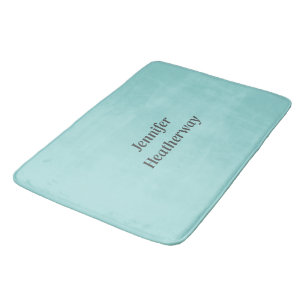 Minimalist aqua blue custom name bath mat