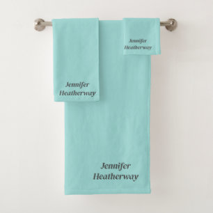 Minimalist aqua blue custom name bath towel set