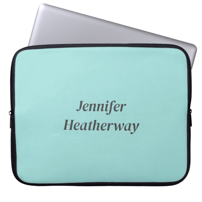 Minimalist aqua blue custom name laptop sleeve (Front)