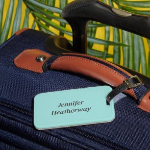 Minimalist aqua blue custom name luggage tag