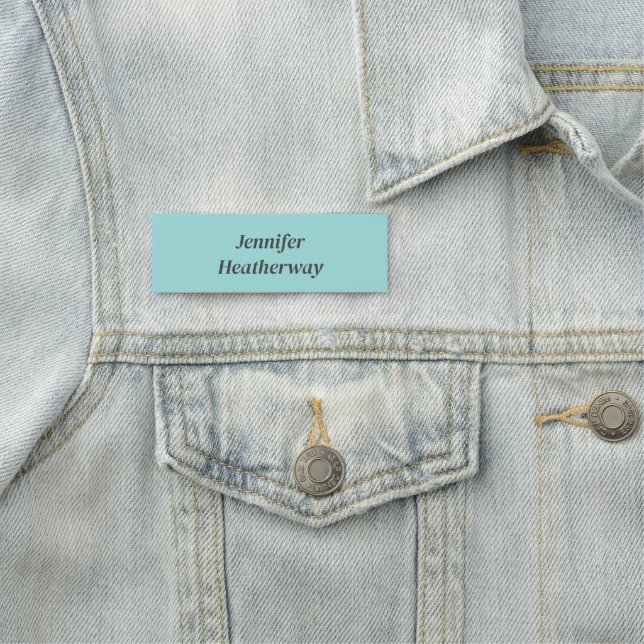 Minimalist aqua blue custom name tag (In Situ)