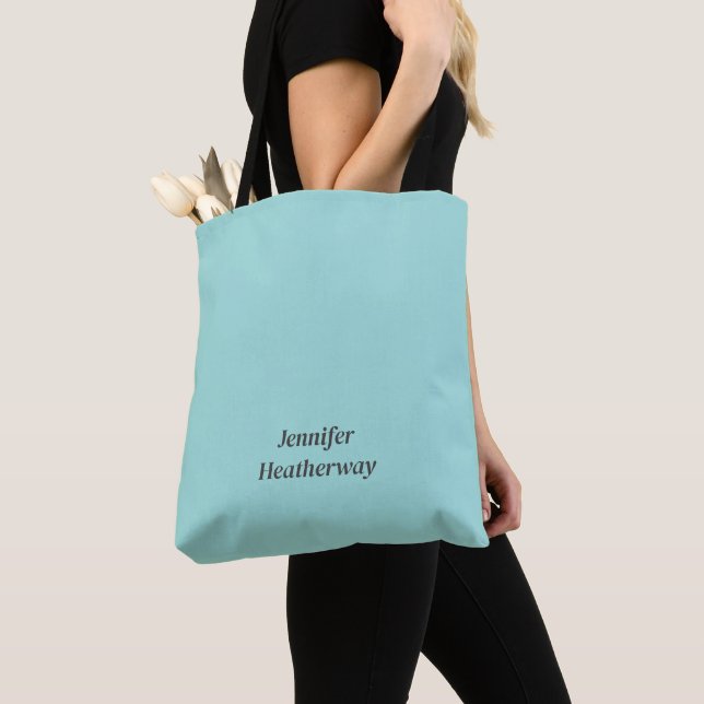 Minimalist aqua blue custom name tote bag (Close Up)