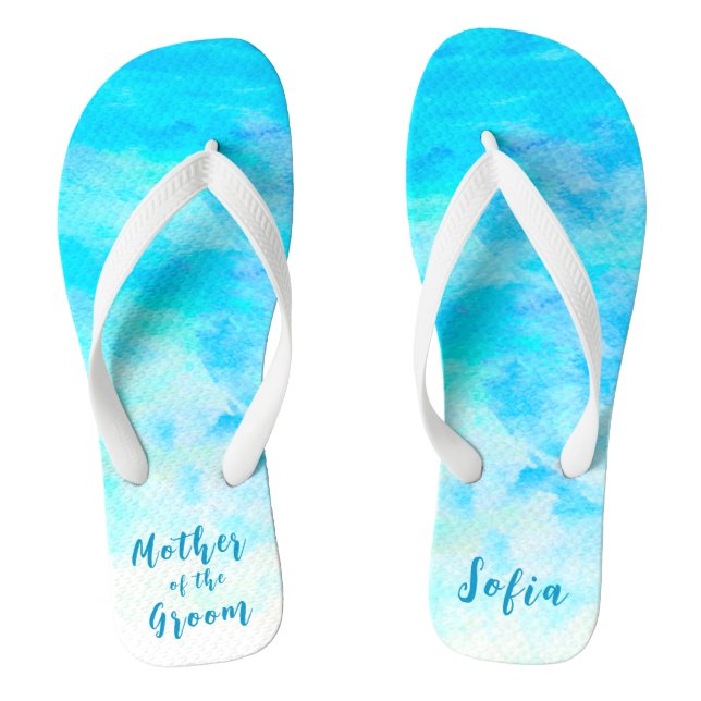 Minimalist Aqua Blue Gradient Mother of the Groom Flip Flops (Footbed)
