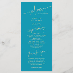 Minimalist Aqua Blue Wedding Ceremony Program Programme