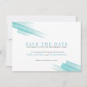 Minimalist aqua ink strokes photo wedding save the date